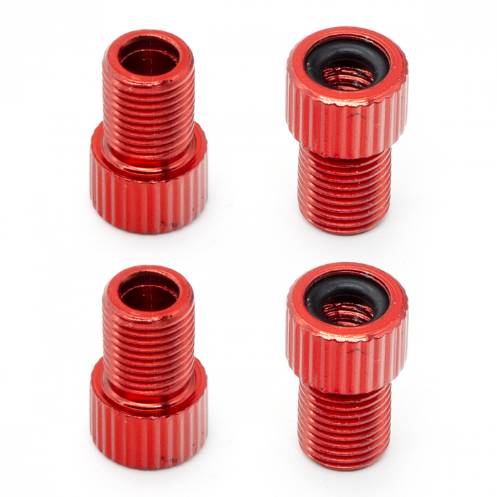 Charmate® 1x Fahrrad Color Alu Ventiladapter ROT DV SV Dunlop/Französisches Ventil auf KFZ Autoventil AV mit Dichtring