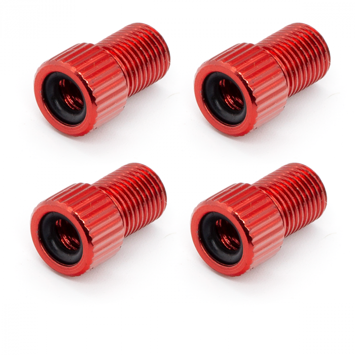 Charmate® 1x Fahrrad Color Alu Ventiladapter ROT DV SV Dunlop/Französisches Ventil auf KFZ Autoventil AV mit Dichtring